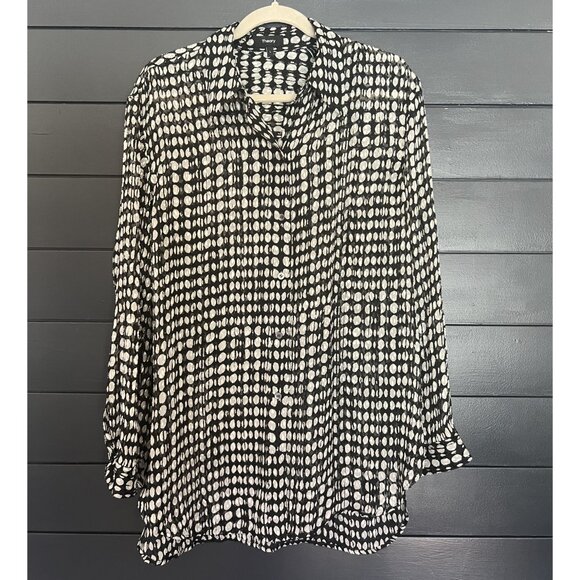 Theory Weekender Black White Polka Dot Blouse - Silk Button Down - Picture 5 of 8